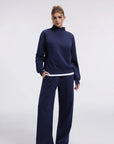 Cotton Mock Neck Sweatshirt Wide Pant Outfit