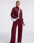 Cotton Mock Neck Sweatshirt Wide Pant Outfit