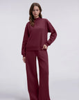 Cotton Mock Neck Sweatshirt Wide Pant Outfit