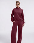 Cotton Mock Neck Sweatshirt Wide Pant Outfit