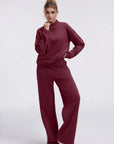 Cotton Mock Neck Sweatshirt Wide Pant Outfit