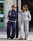 Cotton Mock Neck Sweatshirt Wide Pant Outfit