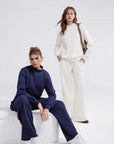 Cotton Mock Neck Sweatshirt Wide Pant Outfit