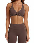 V Neck Bra 2 Piece Workout Set-SUUKSESS-Brown-XS-SUUKSESS