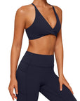 V Neck Bra 2 Piece Workout Set-SUUKSESS-SUUKSESS