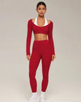 Double Layer Padded Pilates Workout Set-SUUKSESS-Red-White-XS-SUUKSESS
