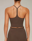 Y-Back Pilates Ruffle-Trim Workout Set-SUUKSESS-Dark Brown-XS-SUUKSESS