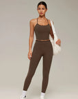 Y-Back Pilates Ruffle-Trim Workout Set-SUUKSESS-SUUKSESS