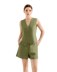 V Neck Vest Lounge Set-SUUKSESS-Olive-XS-SUUKSESS