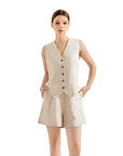 V Neck Vest Lounge Set-SUUKSESS-Beige-XS-SUUKSESS