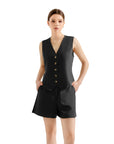 V Neck Vest Lounge Set-SUUKSESS-Black-XS-SUUKSESS