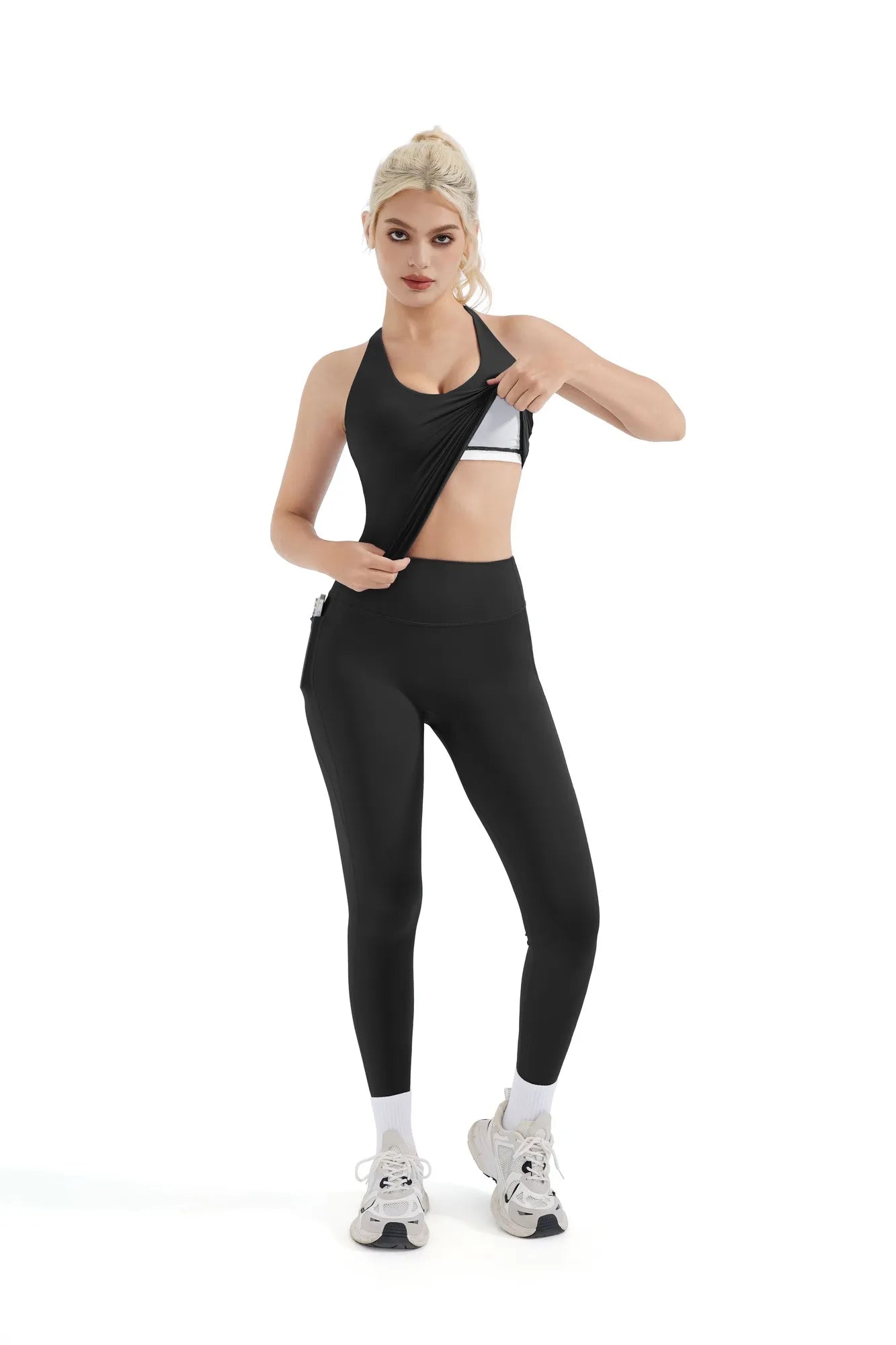 SUUKSESS Women 2 Piece Workout Sets Booty Leggings with Pockets Padded Tank Tops-SUUKSESS-SUUKSESS