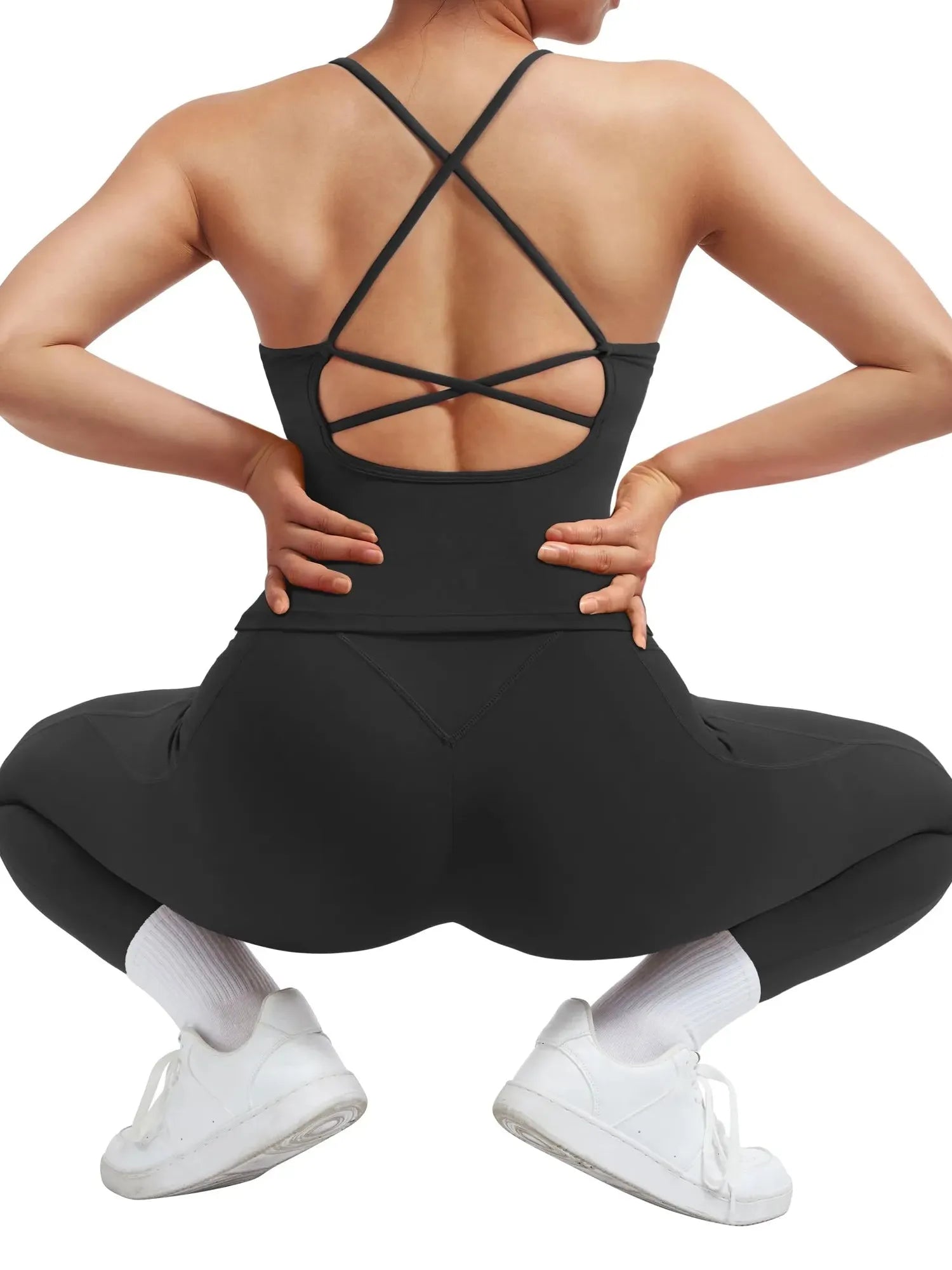 SUUKSESS Women 2 Piece Workout Sets Booty Leggings with Pockets Padded Tank Tops-SUUKSESS-SUUKSESS