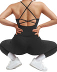SUUKSESS Women 2 Piece Workout Sets Booty Leggings with Pockets Padded Tank Tops-SUUKSESS-SUUKSESS