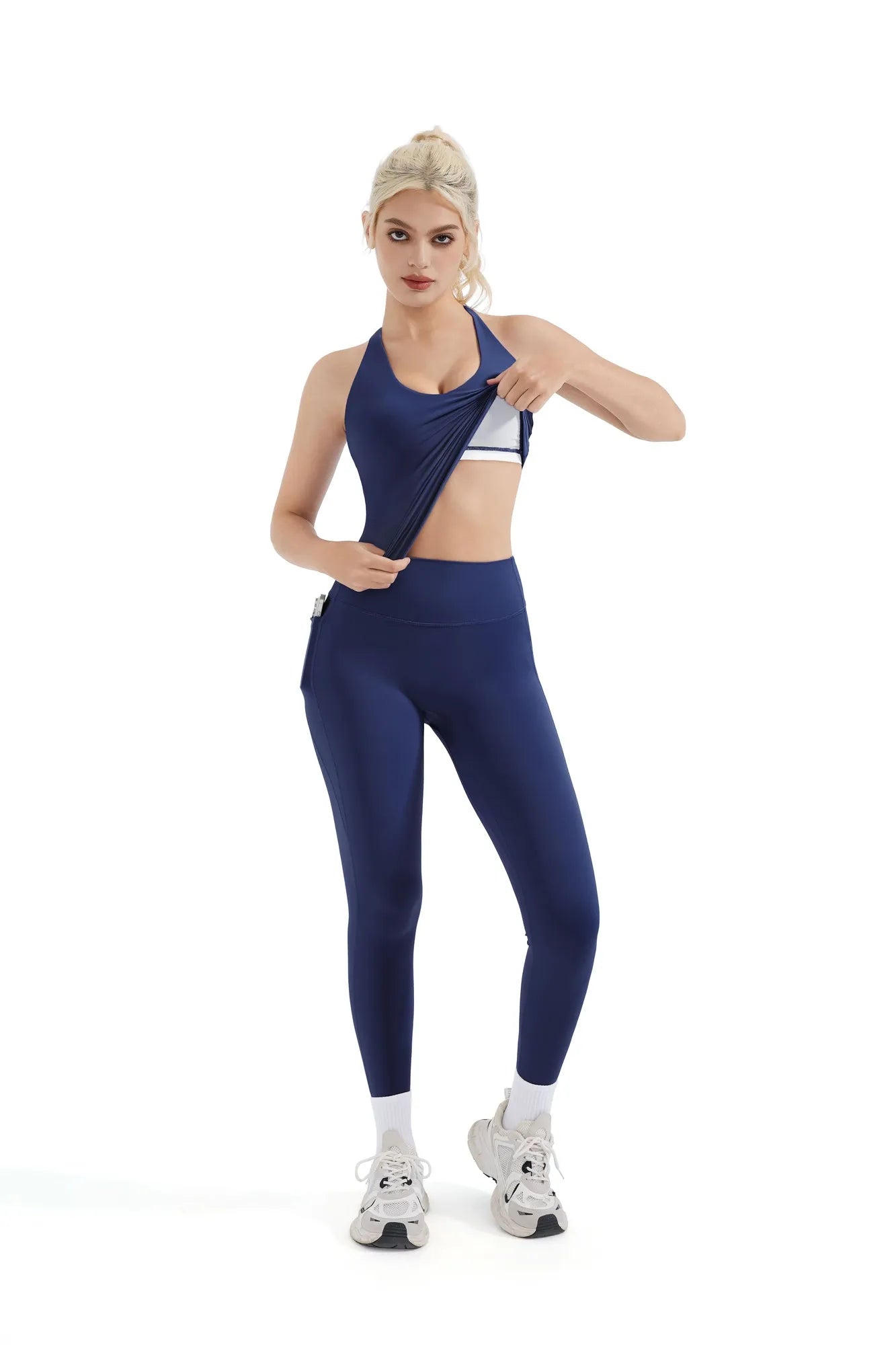 SUUKSESS Women 2 Piece Workout Sets Booty Leggings with Pockets Padded Tank Tops-SUUKSESS-SUUKSESS