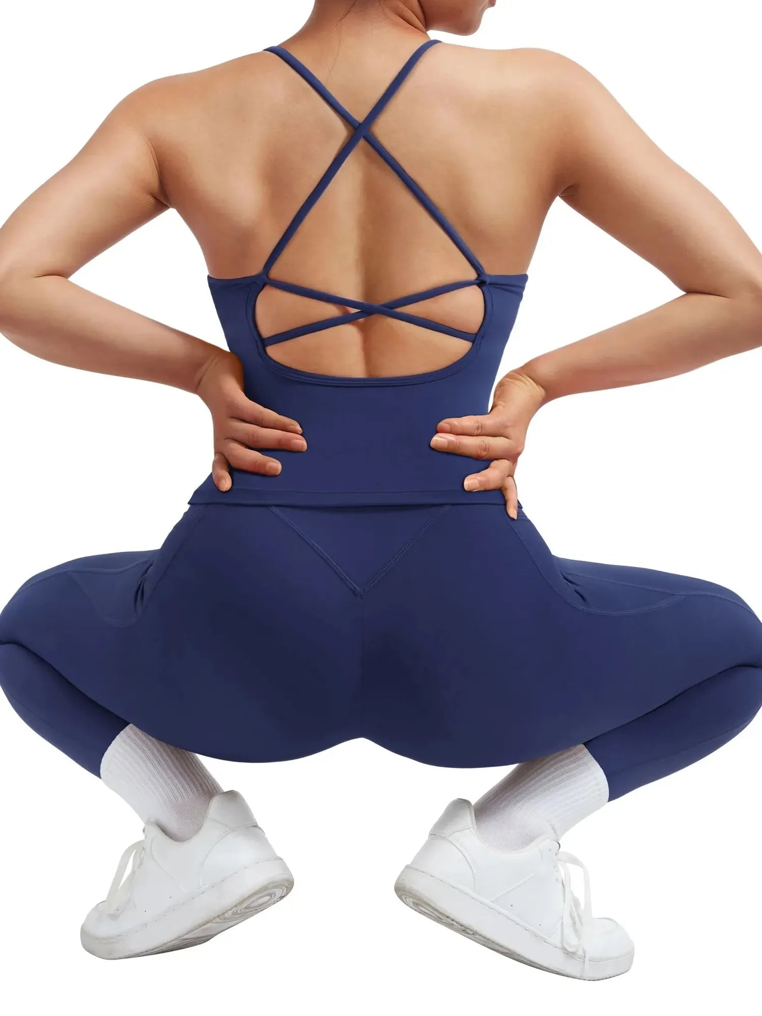 SUUKSESS Women 2 Piece Workout Sets Booty Leggings with Pockets Padded Tank Tops-SUUKSESS-SUUKSESS