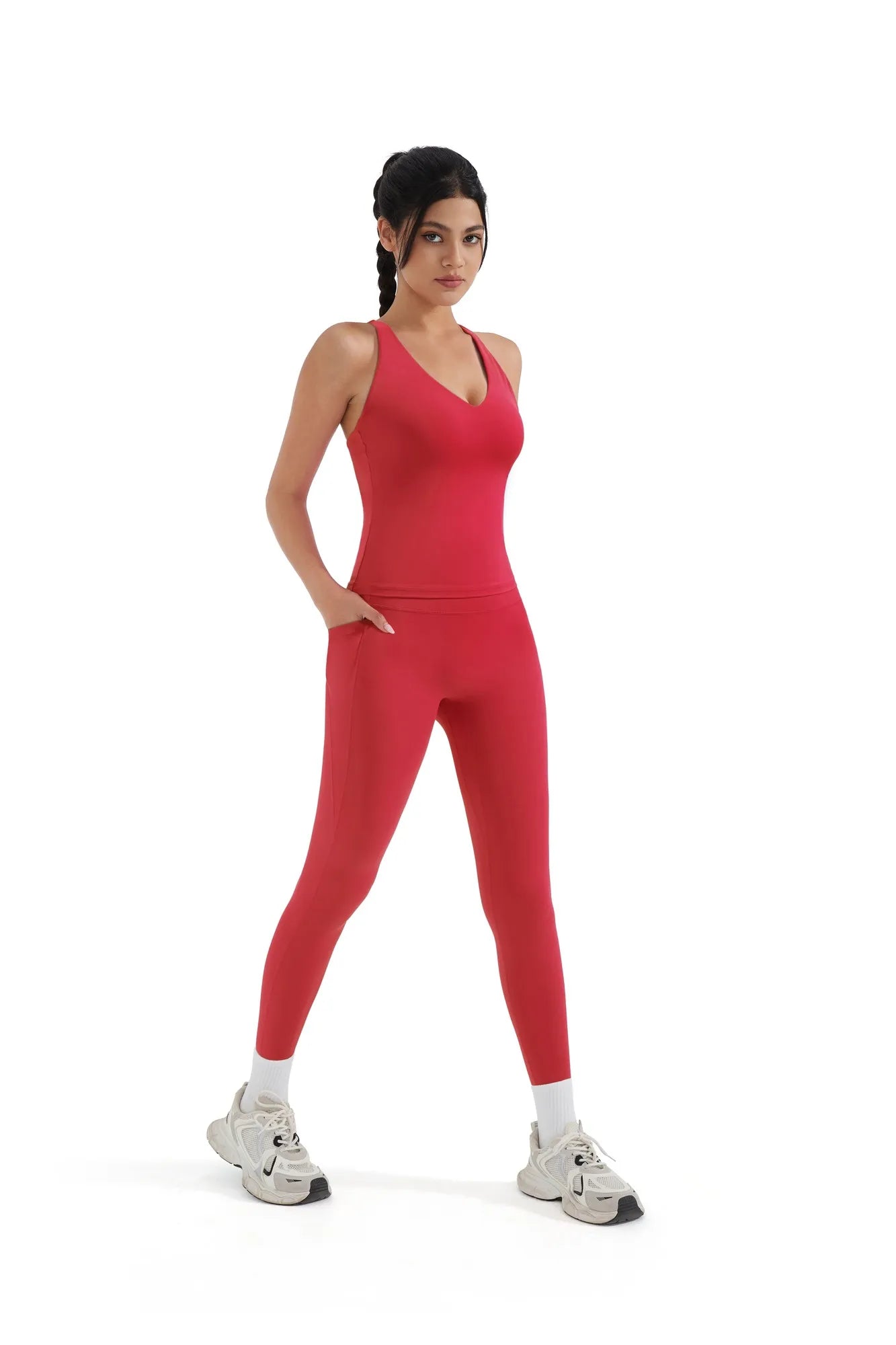 SUUKSESS Women 2 Piece Workout Sets Booty Leggings with Pockets Padded Tank Tops-SUUKSESS-SUUKSESS