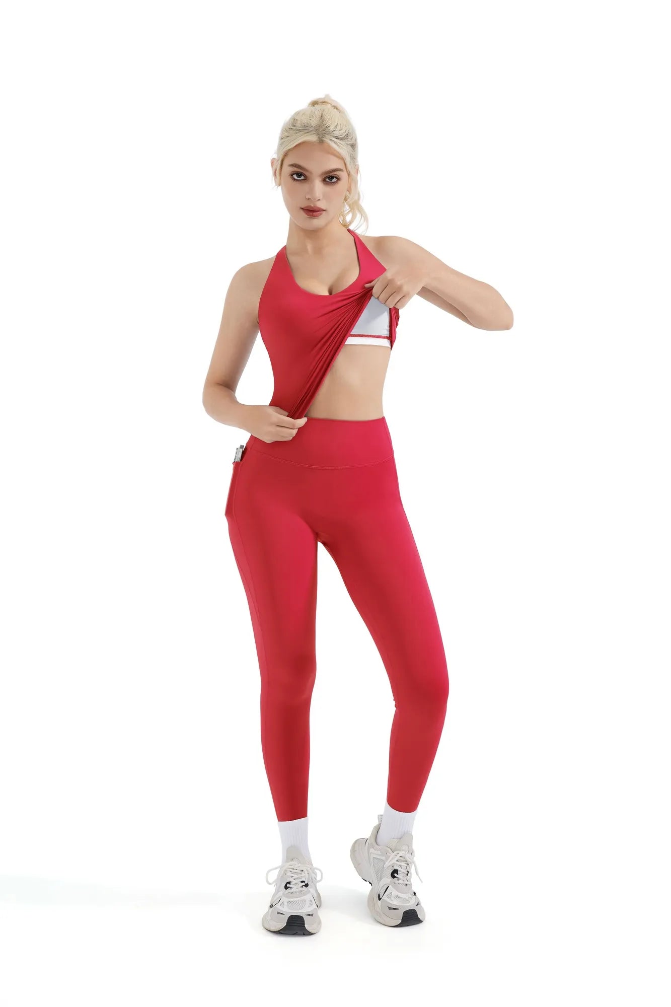SUUKSESS Women 2 Piece Workout Sets Booty Leggings with Pockets Padded Tank Tops-SUUKSESS-SUUKSESS