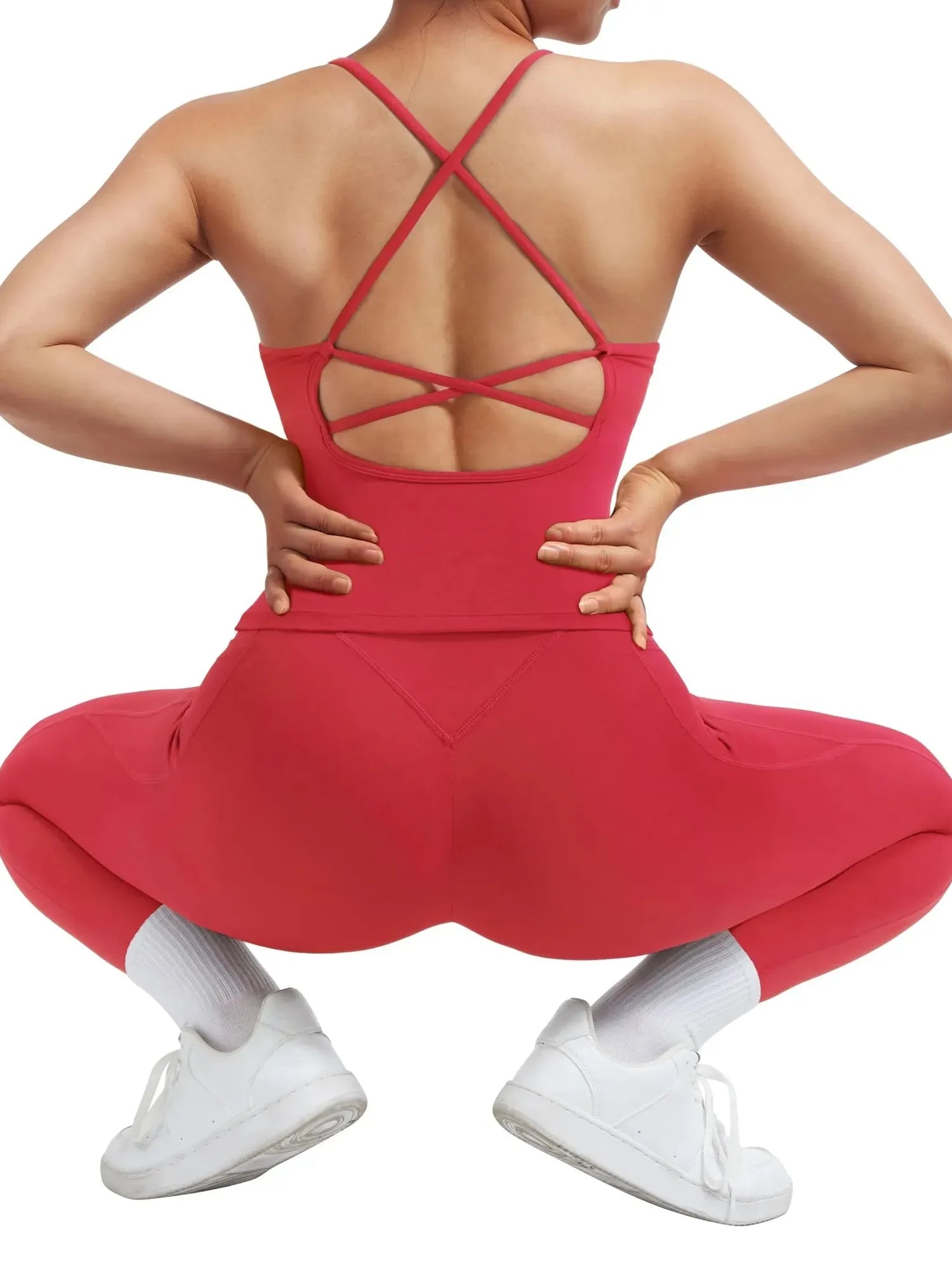 SUUKSESS Women 2 Piece Workout Sets Booty Leggings with Pockets Padded Tank Tops-SUUKSESS-SUUKSESS