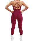 SUUKSESS Women 2 Piece Workout Sets Booty Leggings with Pockets Padded Tank Tops-SUUKSESS-Maroon-XS-SUUKSESS