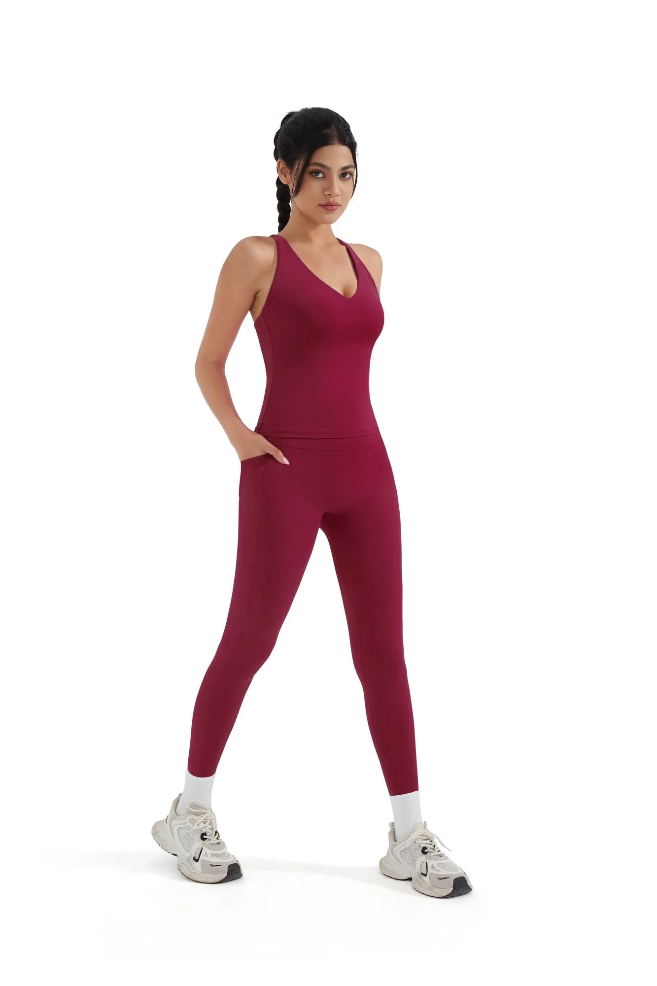 SUUKSESS Women 2 Piece Workout Sets Booty Leggings with Pockets Padded Tank Tops-SUUKSESS-SUUKSESS