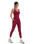 SUUKSESS Women 2 Piece Workout Sets Booty Leggings with Pockets Padded Tank Tops-SUUKSESS-SUUKSESS