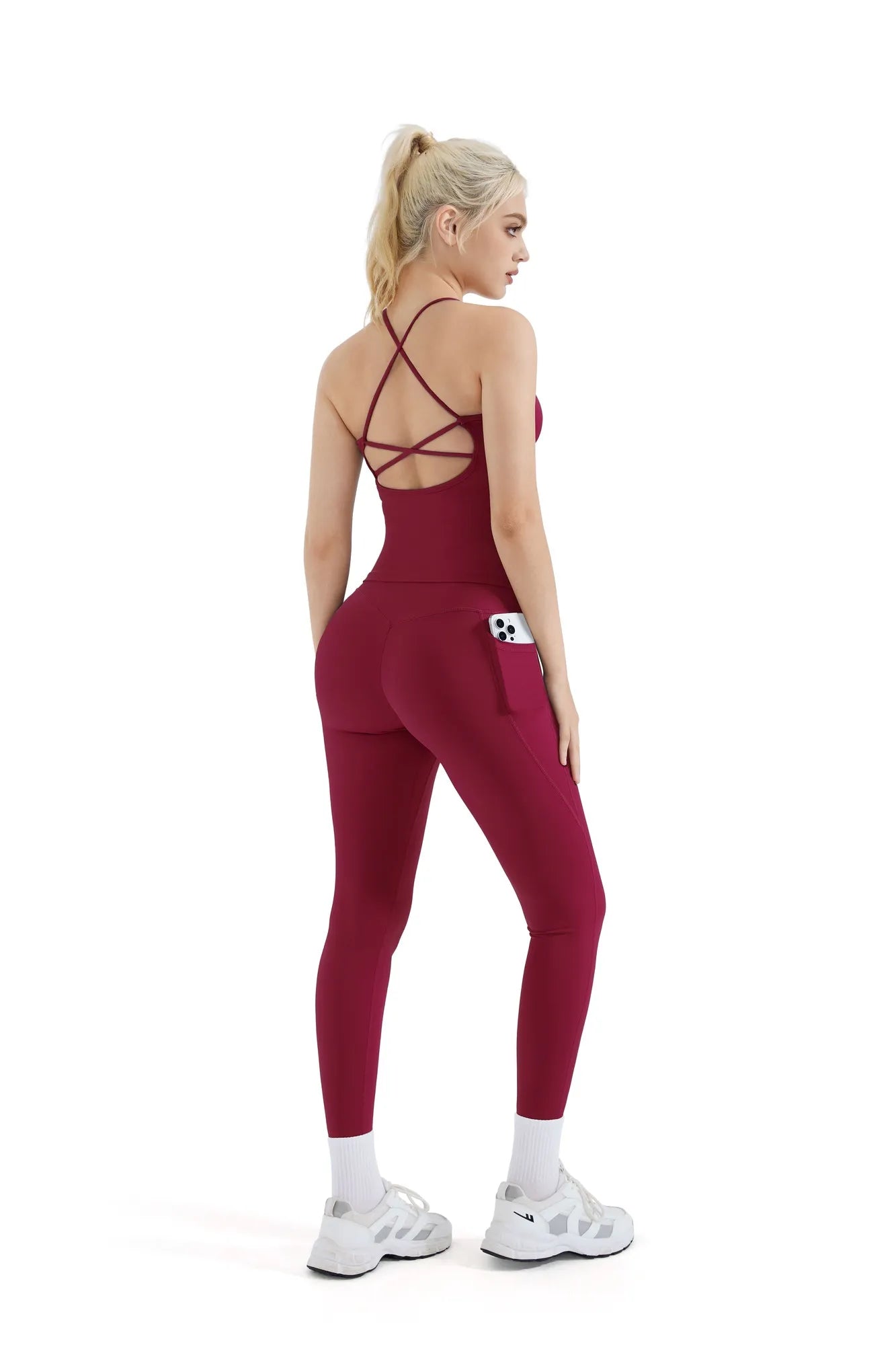 SUUKSESS Women 2 Piece Workout Sets Booty Leggings with Pockets Padded Tank Tops-SUUKSESS-SUUKSESS
