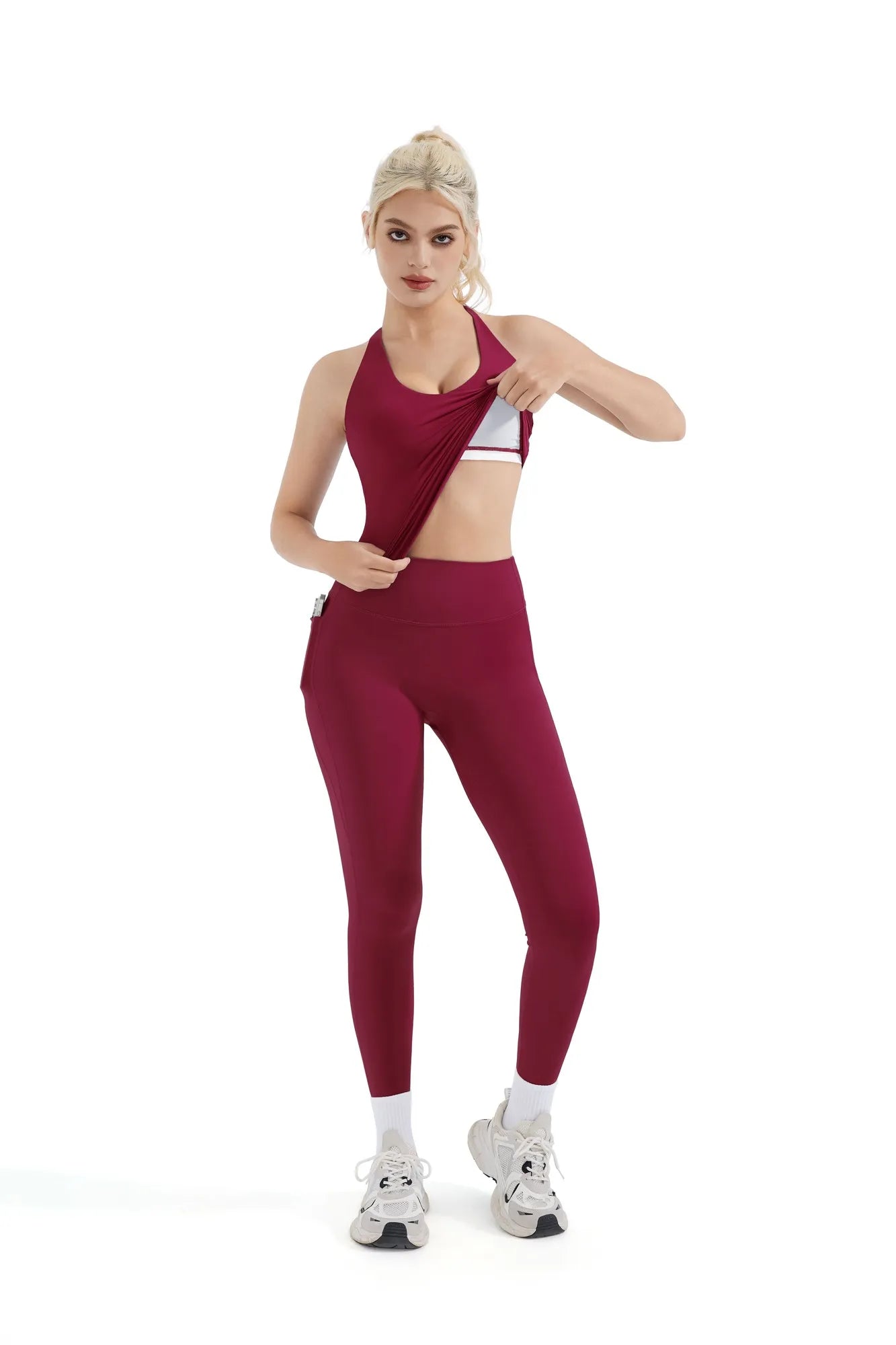 SUUKSESS Women 2 Piece Workout Sets Booty Leggings with Pockets Padded Tank Tops-SUUKSESS-SUUKSESS