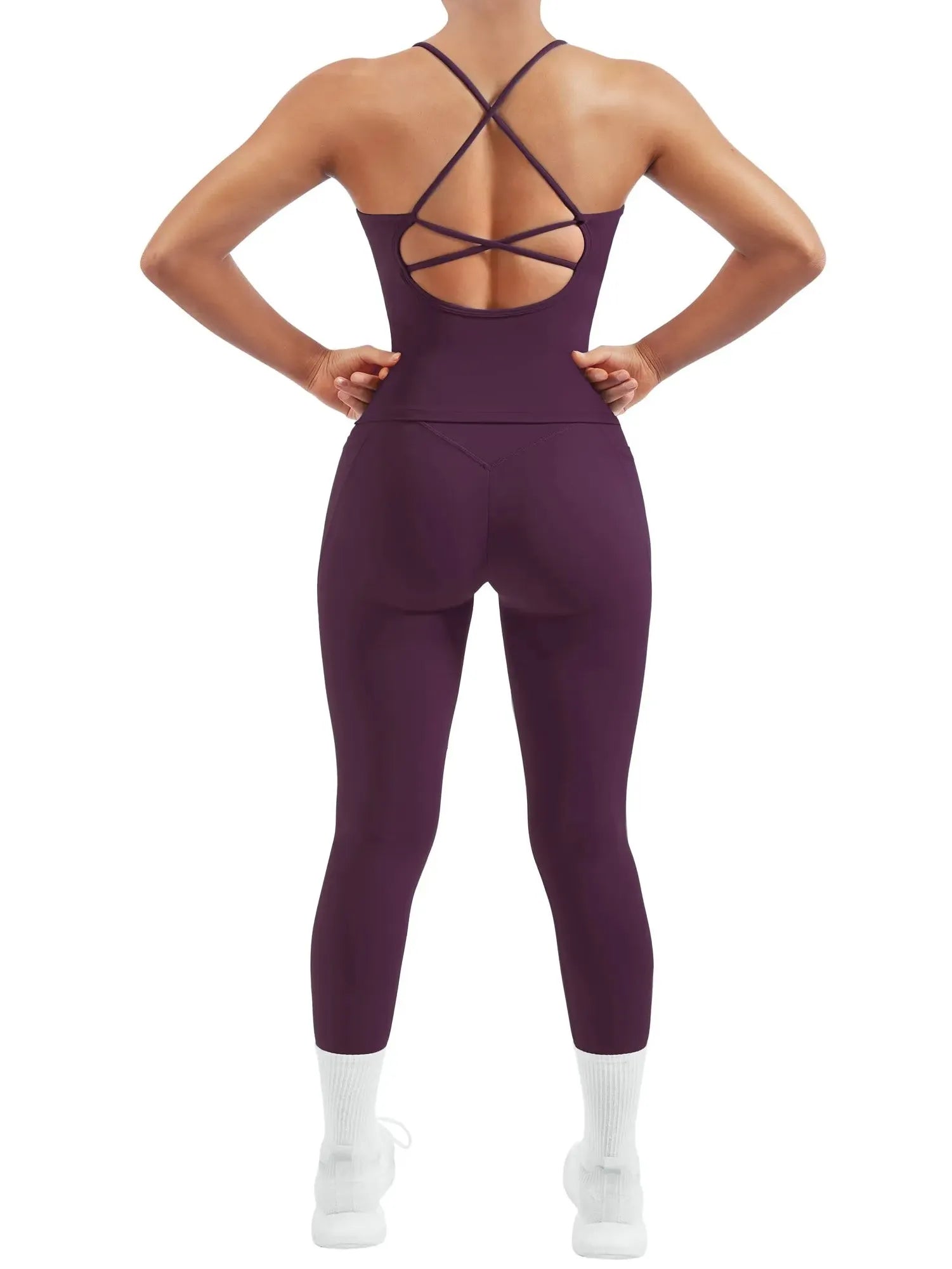 SUUKSESS Women 2 Piece Workout Sets Booty Leggings with Pockets Padded Tank Tops-SUUKSESS-Violet-XS-SUUKSESS