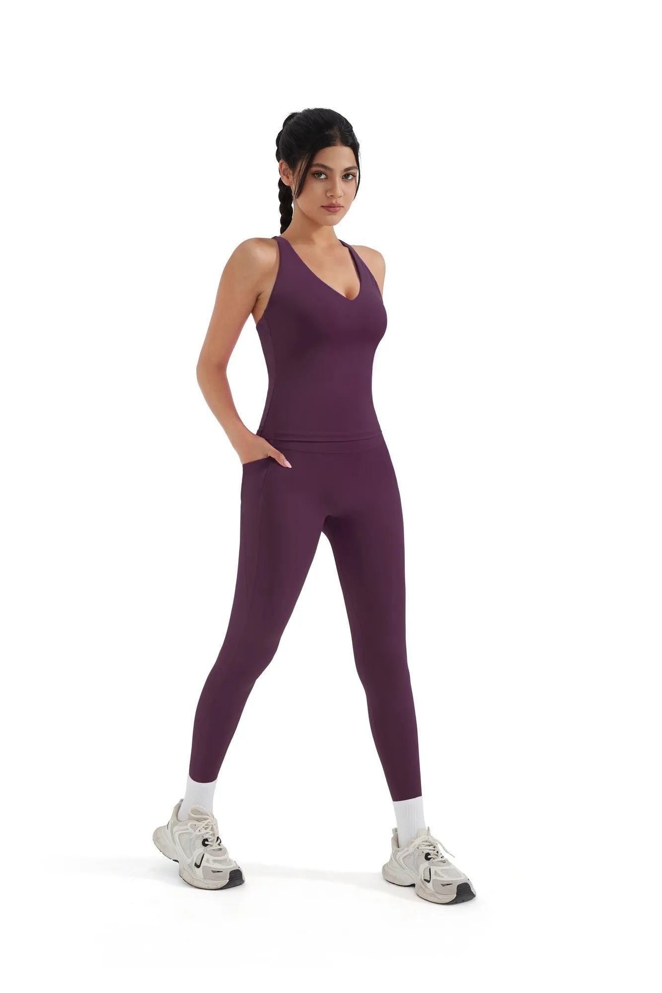 SUUKSESS Women 2 Piece Workout Sets Booty Leggings with Pockets Padded Tank Tops-SUUKSESS-SUUKSESS