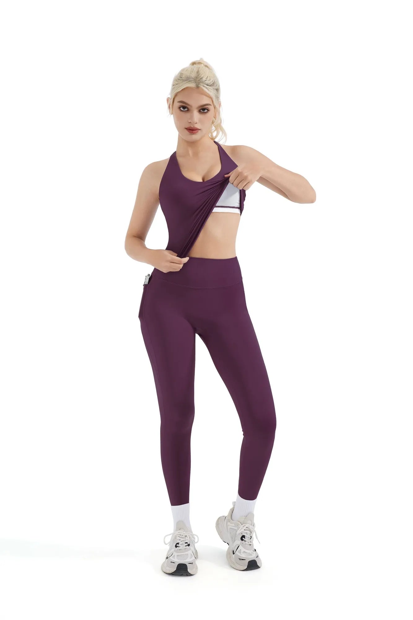 SUUKSESS Women 2 Piece Workout Sets Booty Leggings with Pockets Padded Tank Tops-SUUKSESS-SUUKSESS