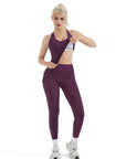 SUUKSESS Women 2 Piece Workout Sets Booty Leggings with Pockets Padded Tank Tops-SUUKSESS-SUUKSESS