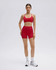 SUUKSESS Workout Sets for Women Y Back Sports Bras Padded Racerback Low Impact Thin Strap Top Biker Shorts with Pockets-SUUKSESS-Red-XS-SUUKSESS