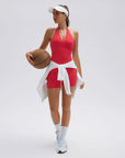 Padded Halter Open Back 2 Piece Workout Sets-SUUKSESS-SUUKSESS