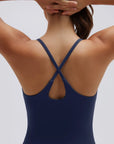 Scoop Neck Backless Waisted Workout Sets