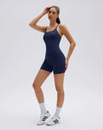 Scoop Neck Backless Waisted Workout Sets