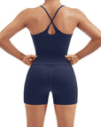 Scoop Neck Backless Waisted Workout Sets