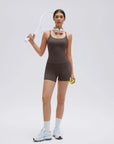 Scoop Neck Backless Waisted Workout Sets