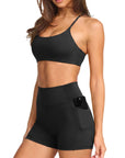 Scoop Neck V Back Sports Workout Sets-SUUKSESS-Black-XS-SUUKSESS