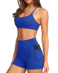 Scoop Neck V Back Sports Workout Sets-SUUKSESS-Blue-XS-SUUKSESS