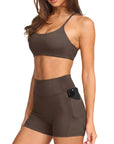 Scoop Neck V Back Sports Workout Sets-SUUKSESS-Brown-XS-SUUKSESS