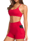 Scoop Neck V Back Sports Workout Sets-SUUKSESS-Red-XS-SUUKSESS