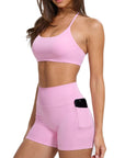 Scoop Neck V Back Sports Workout Sets-SUUKSESS-Pink-XS-SUUKSESS