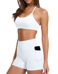Scoop Neck V Back Sports Workout Sets-SUUKSESS-White-XS-SUUKSESS