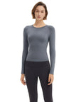SUUKSESS Women Seamless Workout Long Sleeve Shirts Gym Athletic Running Yoga Tops-SUUKSESS-Grey-XS-SUUKSESS