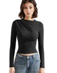 Buttery Soft Ruched Neck Shirt - Long Sleeve-SUUKSESS-SUUKSESS