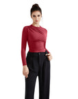 Buttery Soft Ruched Neck Shirt - Long Sleeve-SUUKSESS-SUUKSESS