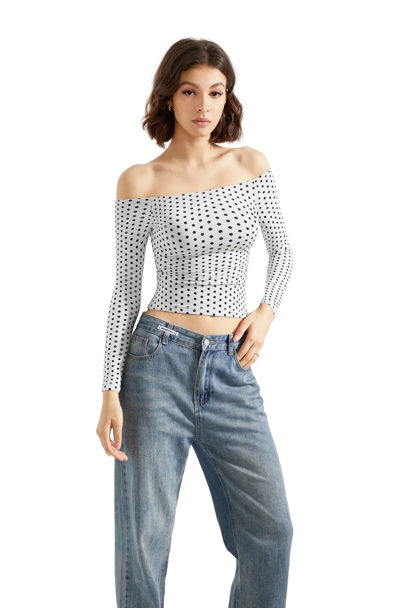 Buttery Soft Off Shoulder Shirt - Long Sleeve-Clothing-SUUKSESS-Dots-XS-SUUKSESS