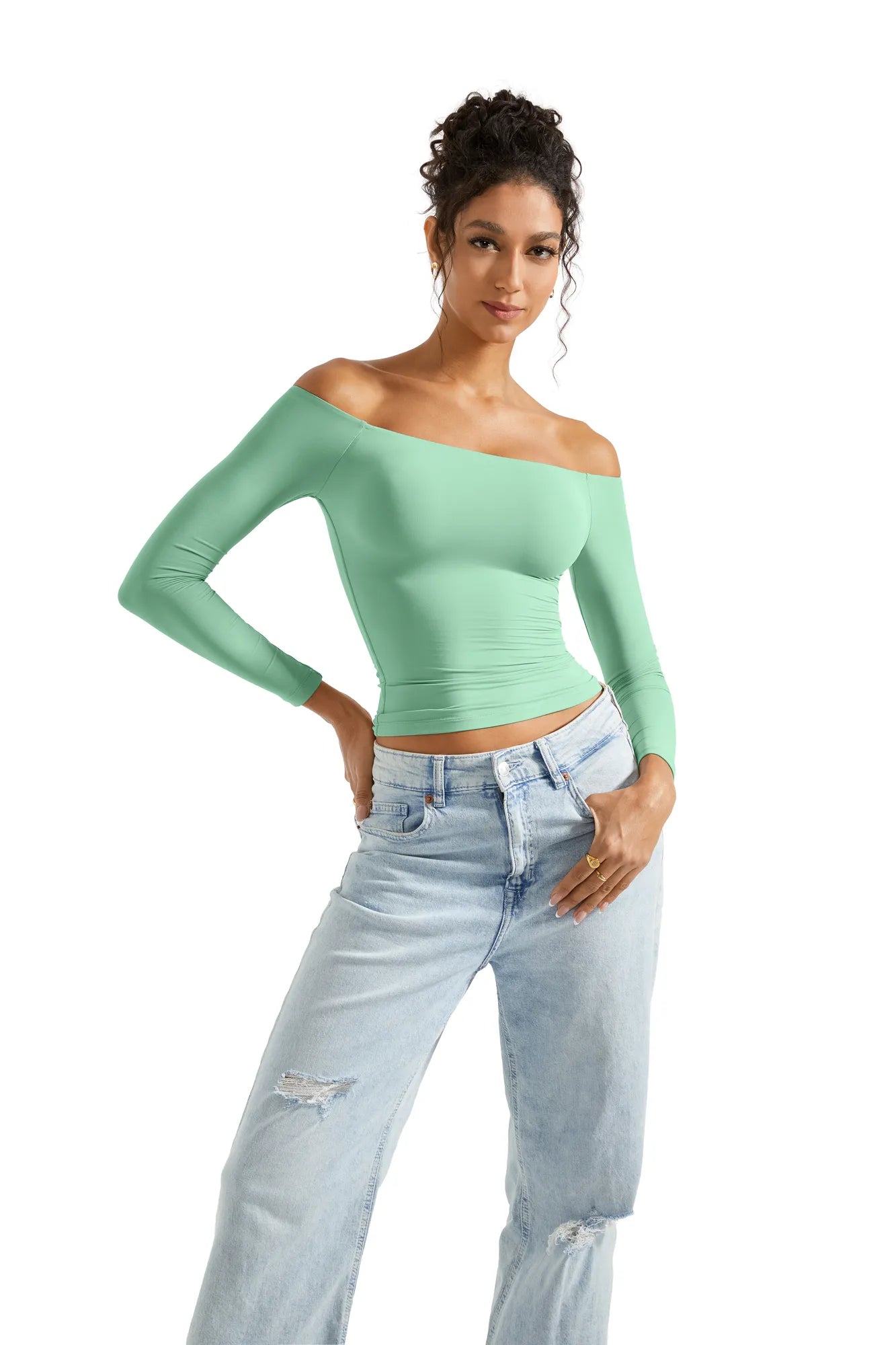 Buttery Soft Off Shoulder Shirt - Long Sleeve-Clothing-SUUKSESS-Mint-XS-SUUKSESS
