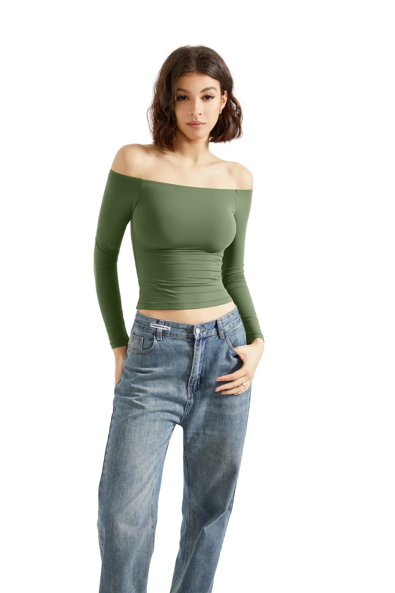 Buttery Soft Off Shoulder Shirt - Long Sleeve-Clothing-SUUKSESS-Olive-XS-SUUKSESS